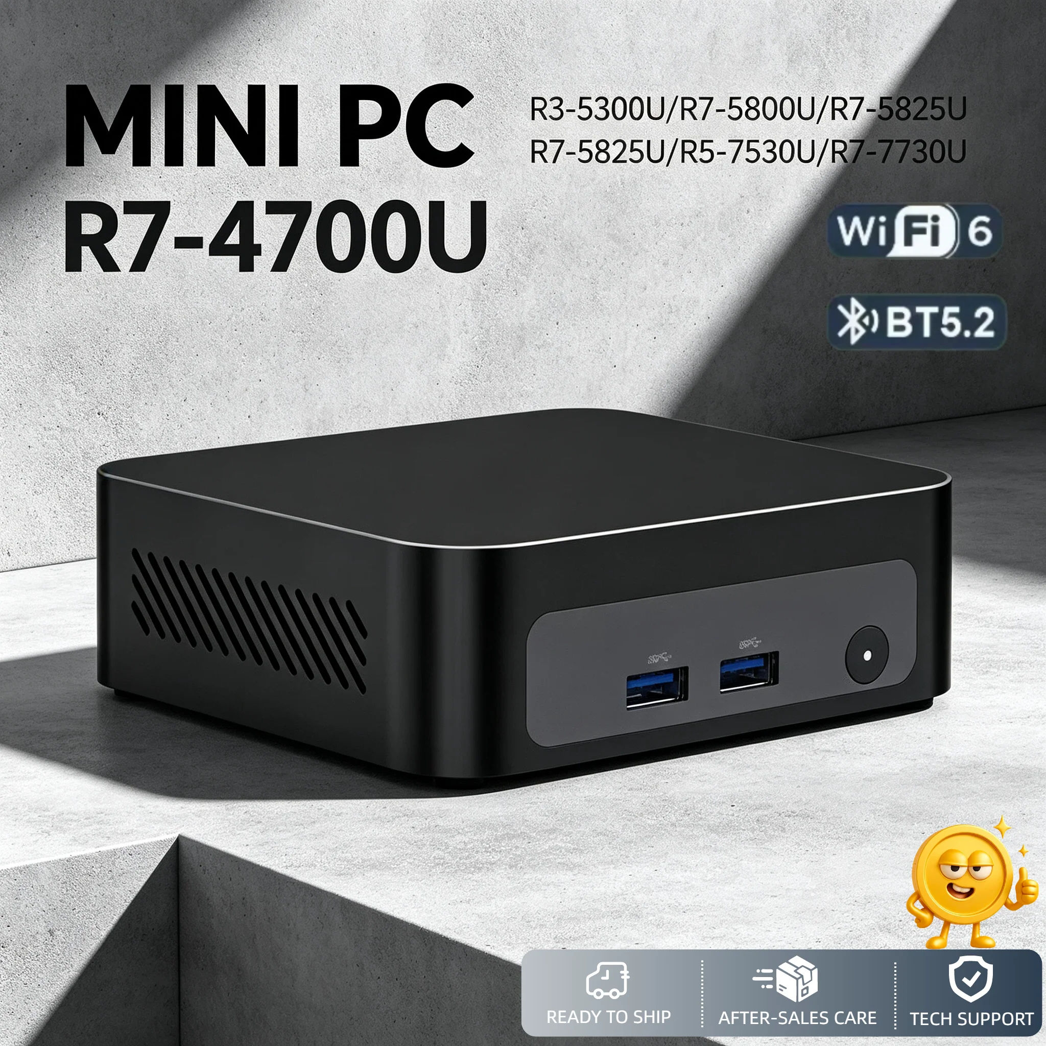 AMD Ryzen 3 5300U Ryzen 7 4700U ES Palm Gaming Mini PC 2xM.2 2xDDR4 Portable Office Win11 WiFi6 Pro Unit