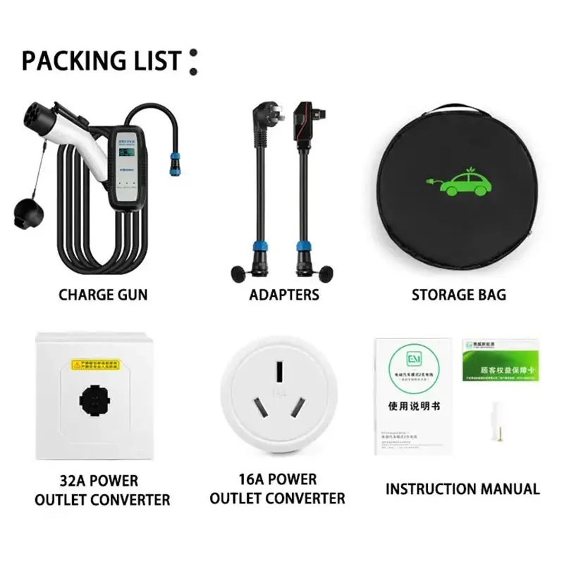 UE EV Charger7kw 32A EV Charge Station Home EV Charger Type 1 Type 2 GBT Portable EV Charging Pile