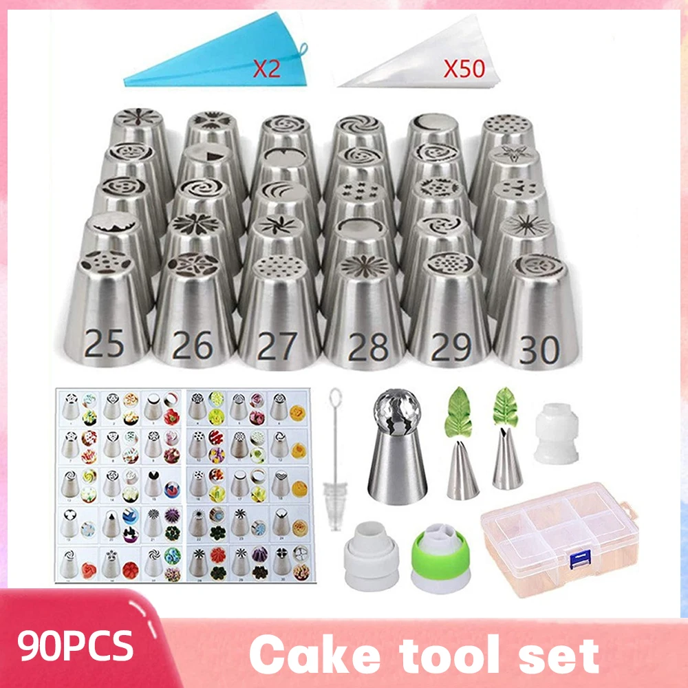 

90/120PCS Russian Stainless Steel Pastry Marshmallow Nozzle Set Professional Cake Icing Piping Nozzle Cake Decorating Tools