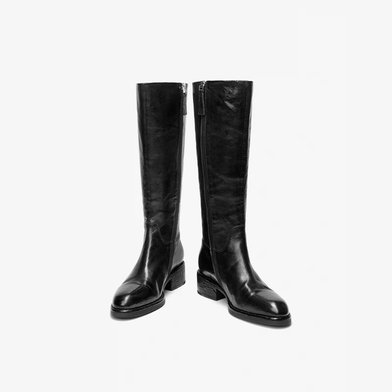 BEAUTODAY Genuine Leather Long Boots Women Horse Leather Riding Boot Round Toe Back Zip Ladies Knee High Shoes Handmade 01400 view 3