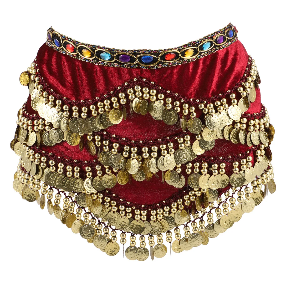 1Pcs Belly Dance Waist Chain Hip Scarf Adjustable Tie Green Durable Lightweight Coins Diamonds Perfect for Practice