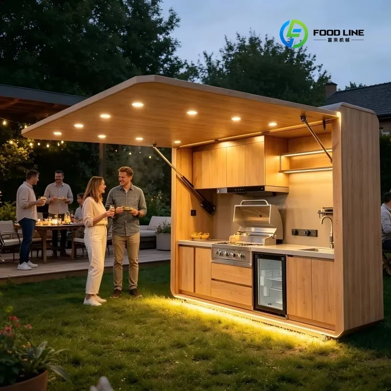 Modern Modular Outdoor Kitchen Set BBQ Grill Station Cabinet Island Sink Drawer Eco-friendly Weatherproof Custom