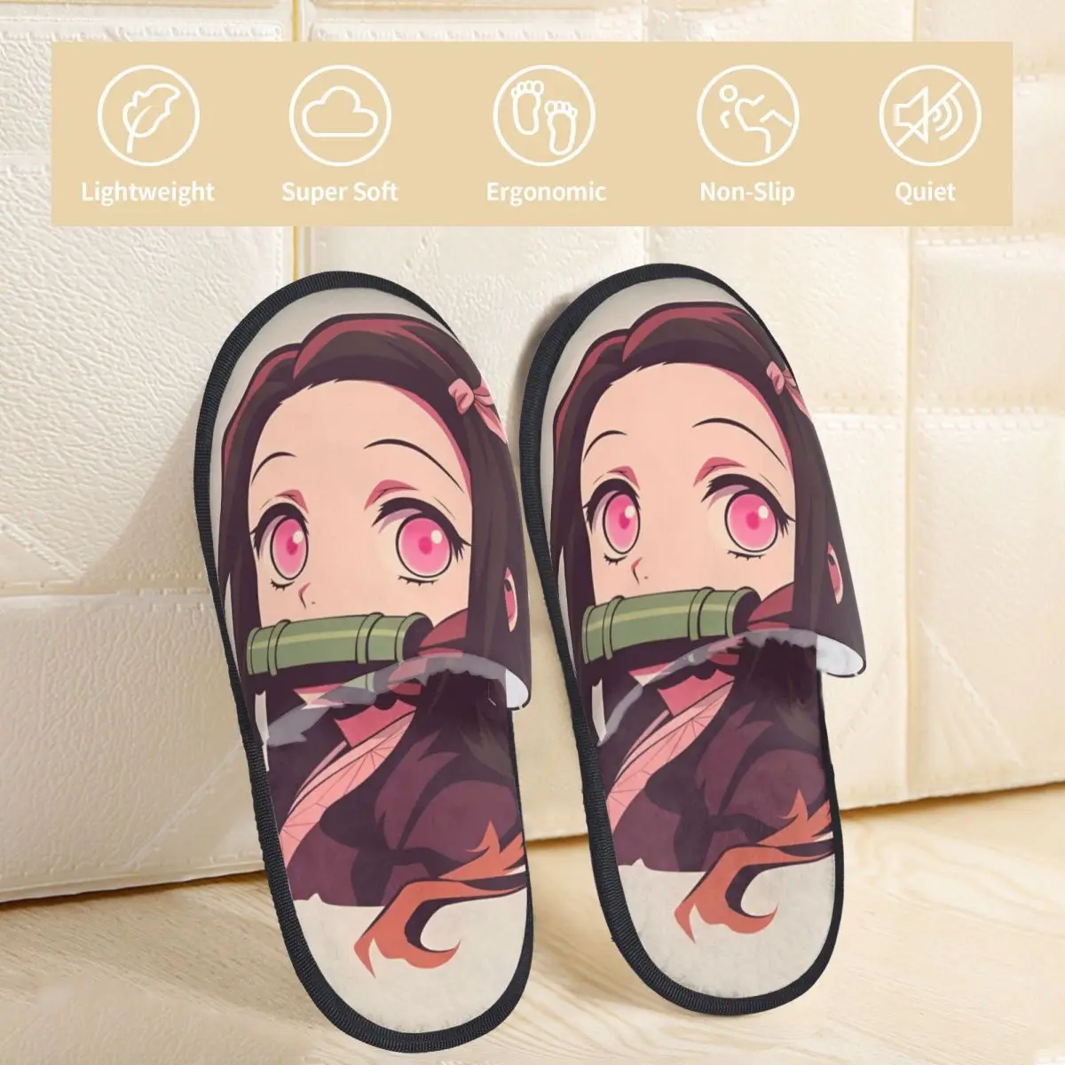 Anime Kawaii Nezuko Home Cotton Slippers Anti-skid Demon Slayer Cozy Memory Foam Slippers Bedroom