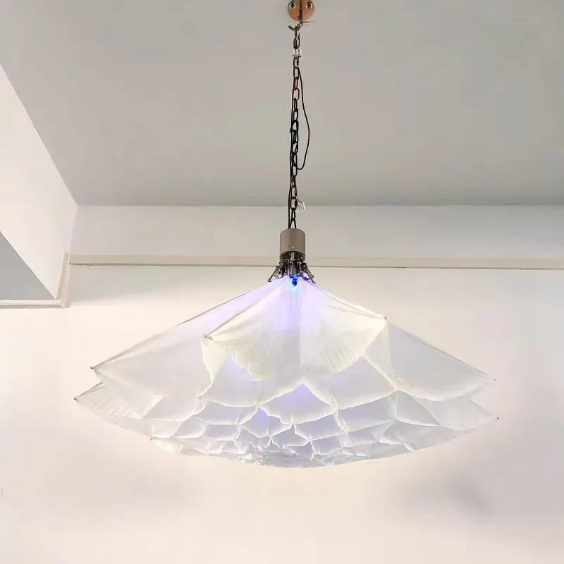 Automatic Lifting Creative Flower up Down Lamp with Petal Fabric Chandelier for Hotel Lobby and Hall Decor Pendant Light Dynamic