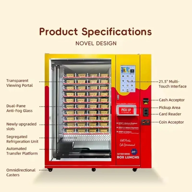 Custom Refrigerated Fresh Meal Breakfast Dinner Lunch Fast Food Vending Machine Hot Food Vending Machine with Microwave