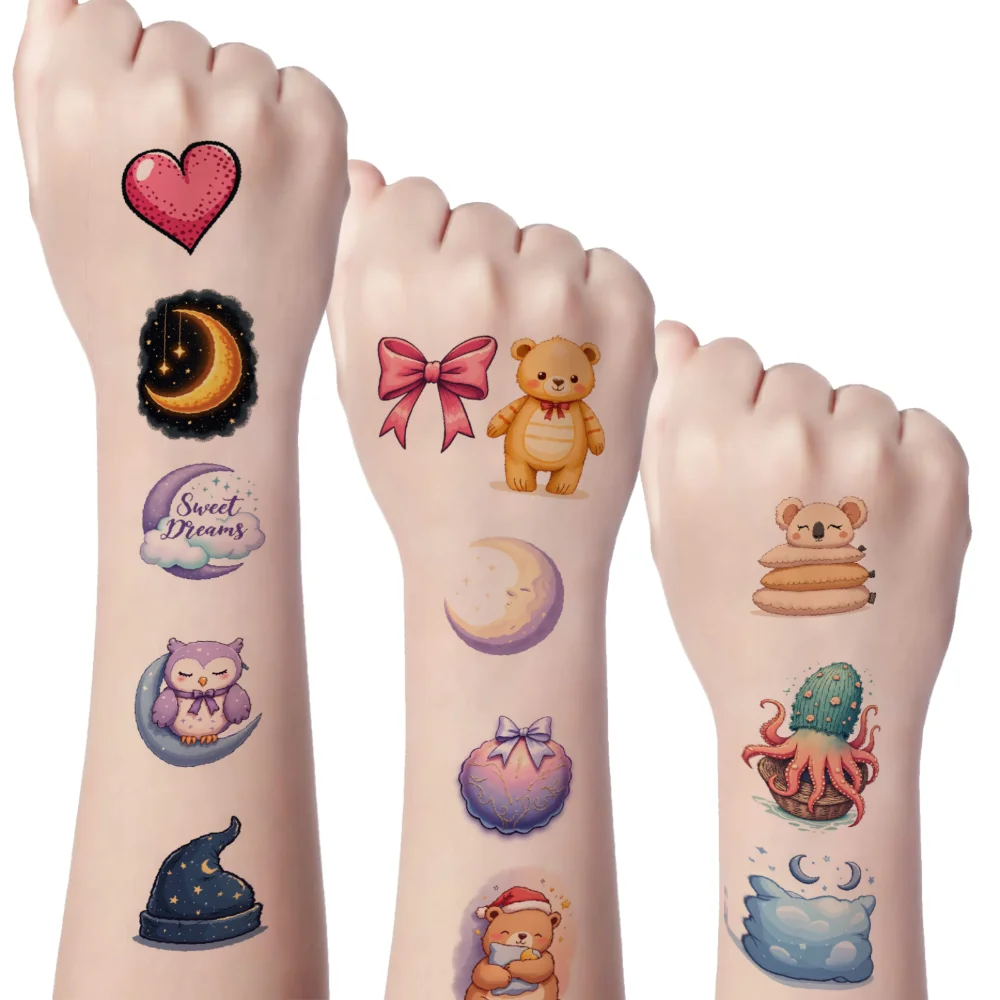 

54 шт., временные татуировки, наклейки с животными, мультяшные наклейки с луной, наклейки с сердечками для рук, девочек и женщин