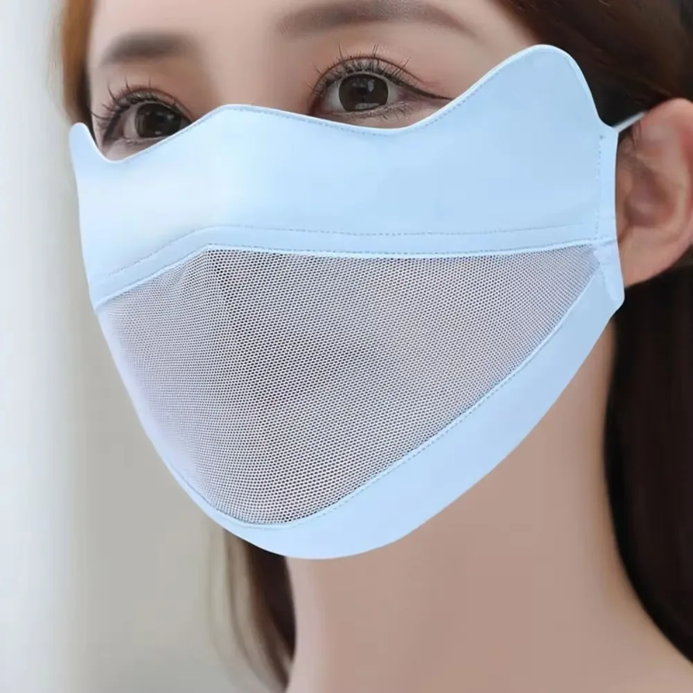 Nueva mascarilla facial de seda de hielo de malla, pañuelo facial elástico de Color sólido, protección UV Anti-uv, cubierta para la cara, pesca