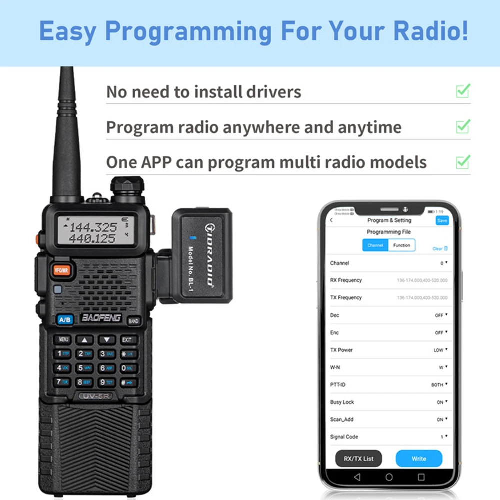 Walkie Talkie Wireless Programmer Phone&PC Bluetooth Programming for BFUV-5R BF-888S Radio Multiple Model No Driver Issue Cable