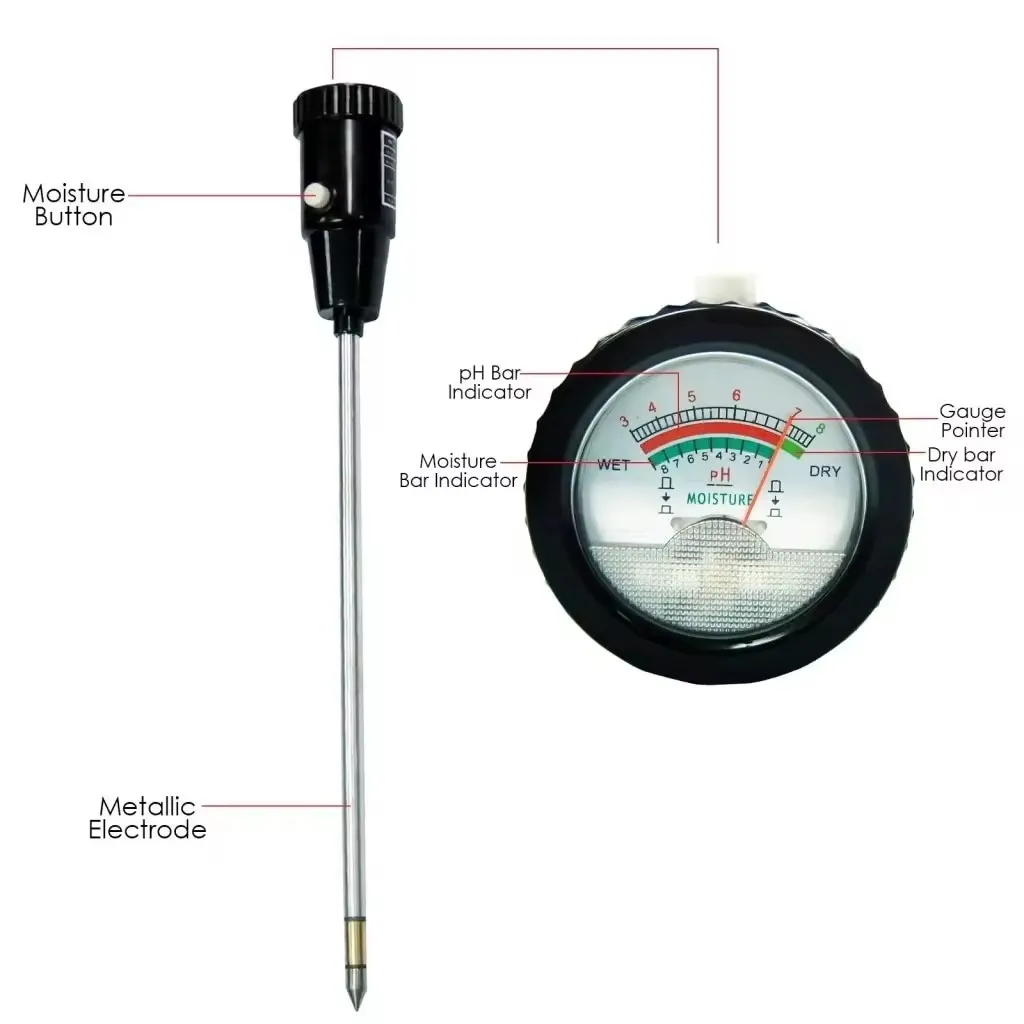 

ZD-06 Soil pH & Moisture Tester Meter with 295mm Long Electrode Probe Waterproof Soil Tester Kit Tools for Indoor & Outdoor