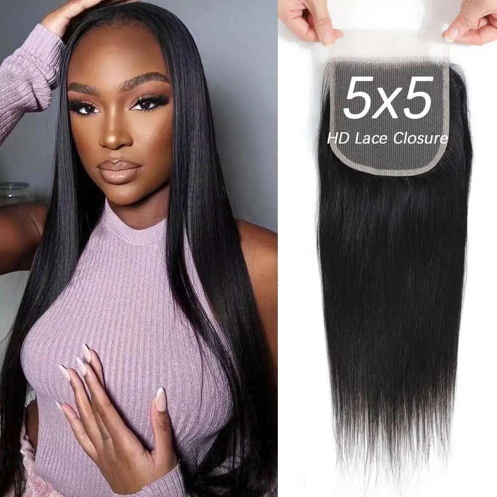 Bone Straight 20 22inch 4x4 5x5 Lace Closure Only Human Hair Lace Closure Remy Hair HD Transparent 13x4 Lace Frontal Only Soft