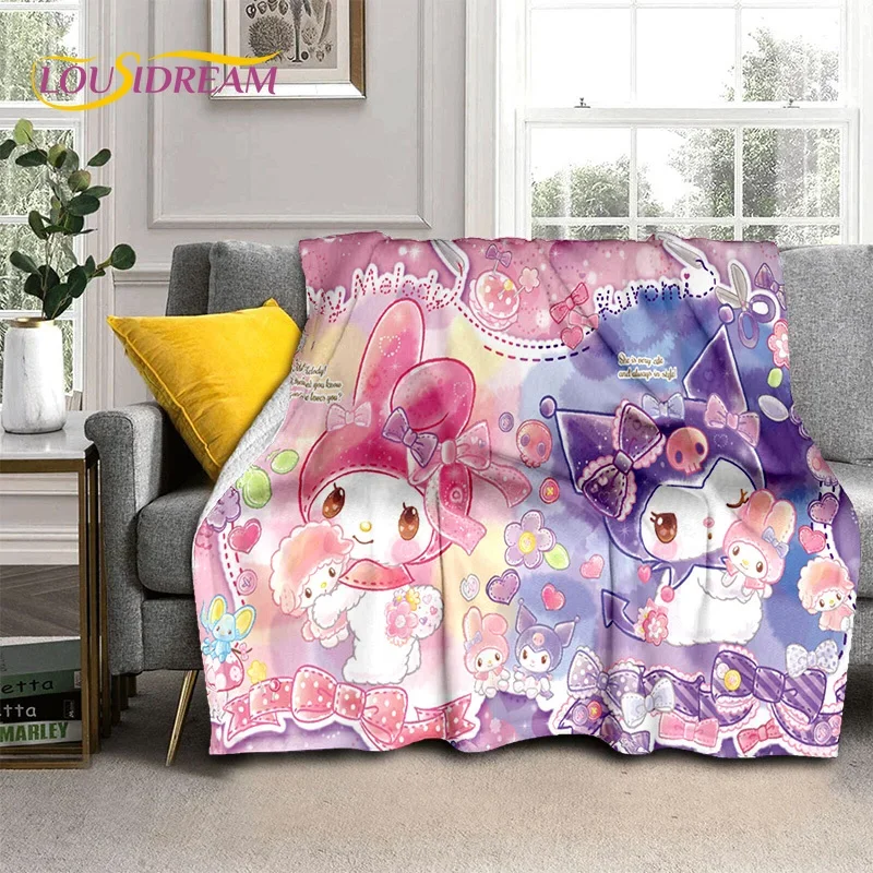 29 Style Cute Kuromi Cartoon Sanrio Cat Blanket,Flannel Soft Throw Blanket for Home Bedroom Bed Sofa Picnic Office Kid Gift Girl
