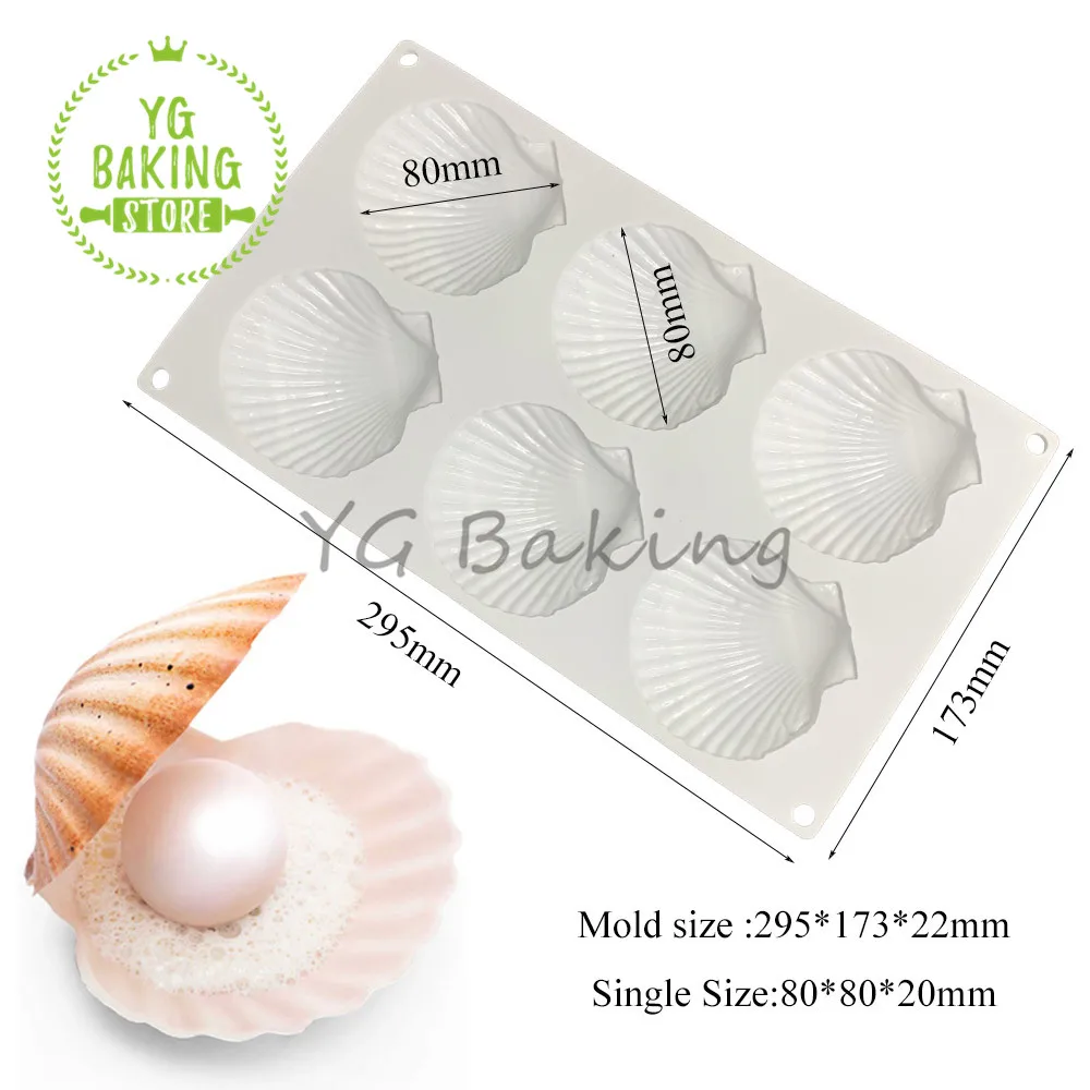 Dorica Improved Version 6 Cavity Seashell Design Silicone Mousse Mould DIY Jelly Chocolate Mold Cake Decorating Tools Bakeware