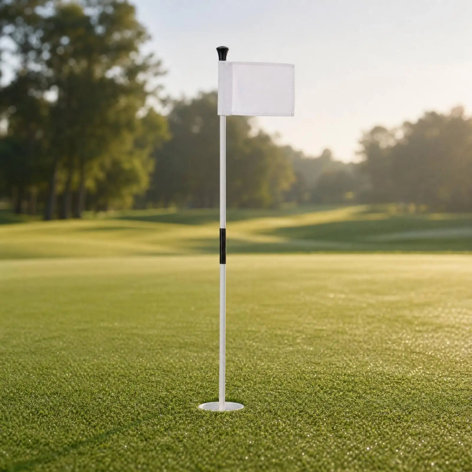 Sturdy Golf Course Flag Pole with Black Top Cap White Base and Nylon Flag for Outdoor Putting Green Practice