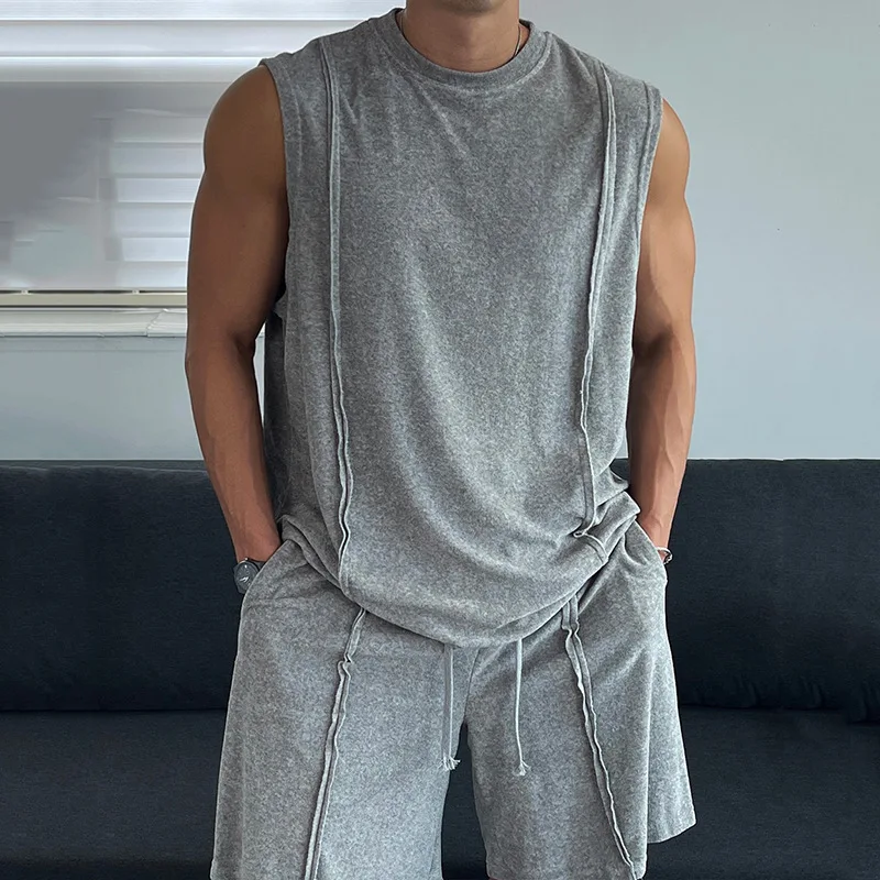 2026 Summer New Men's Round Neck Casual Sleeveless Vest Breathable Vest Shorts Suit Men