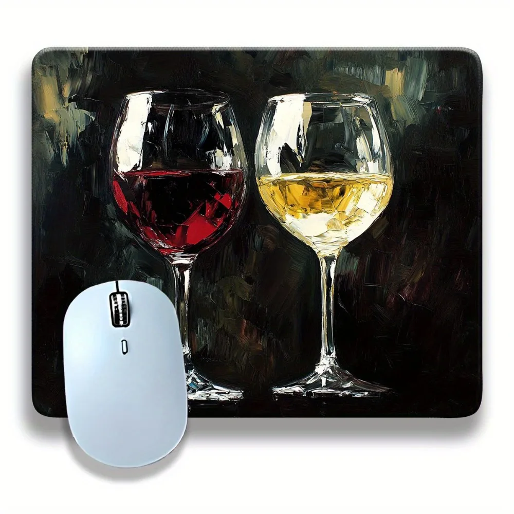 Impasto Oil Painting Red & White Wine Glasses Large Mouse Pad, Non-slip Gaming Desk Mat, Waterproof Keyboard Pad
