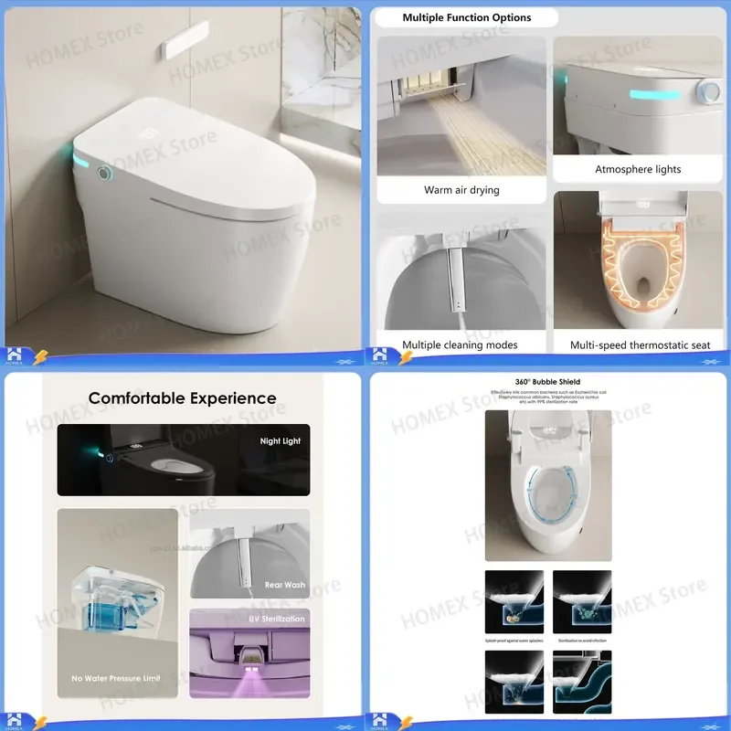 Modern Smart Bidet Toilet Automatic Flush Non Contact Sanitary Ware Remote Control Intelligent WC Seat Heated Water Spray