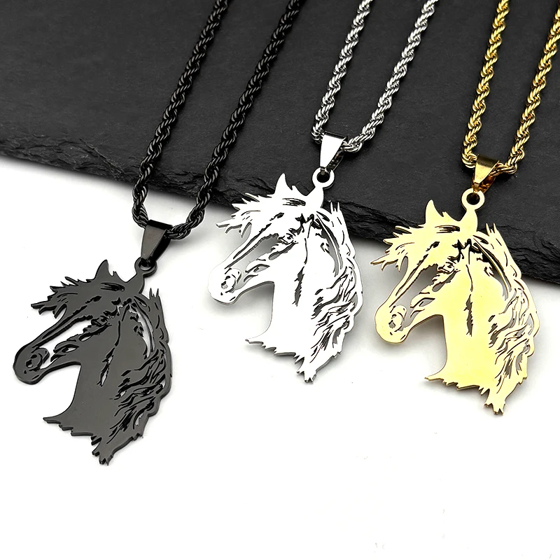 Anmutige Pferd Anhänger Halskette Für Frauen Männer Edelstahl Silber Farbe Tier Liebhaber Pony Männliche Kette Schmuck Zubehör