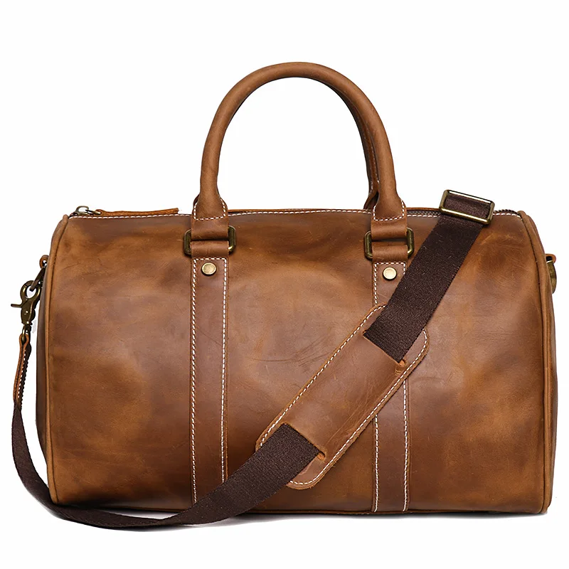 Vintage Men's Genuine Cowhide Leather Business Short-distance Carry Hand Luggage Bags Travel Bag Simple Messenger Bags