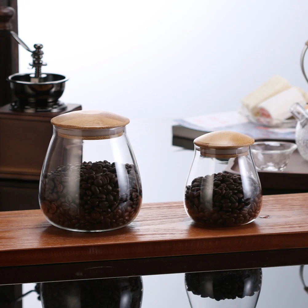 

Mushroom Glass Jar Storage Containers Sealed Canisters Airtight Wood Lid Food Tea Coffee Sugar Salt Pepper Wide