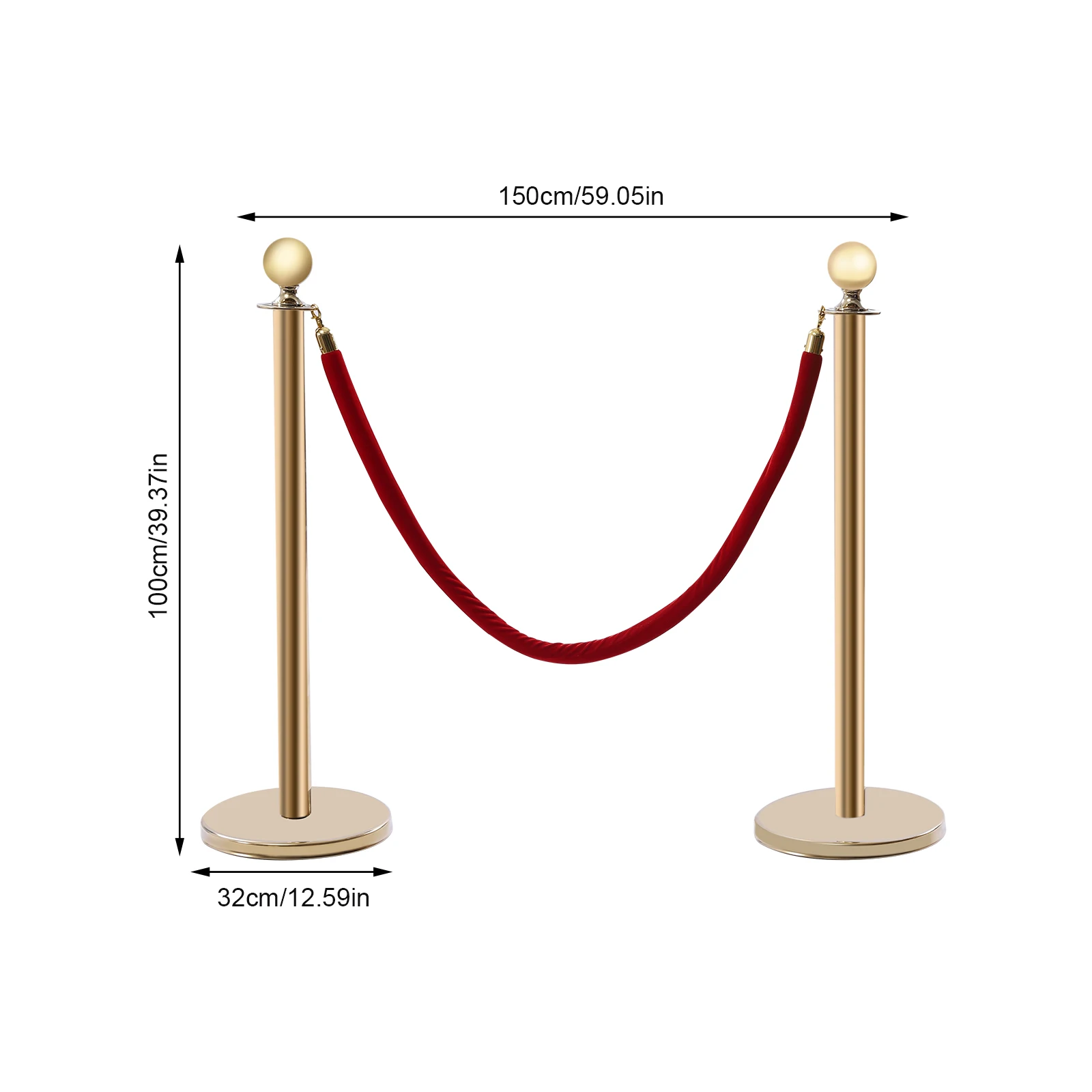 Crowd Control Bollard,Polished Stainless Steel Guardrail, Protective Barrier,5ft Deep Red Velvet Rope, Rust-proof and Waterproof