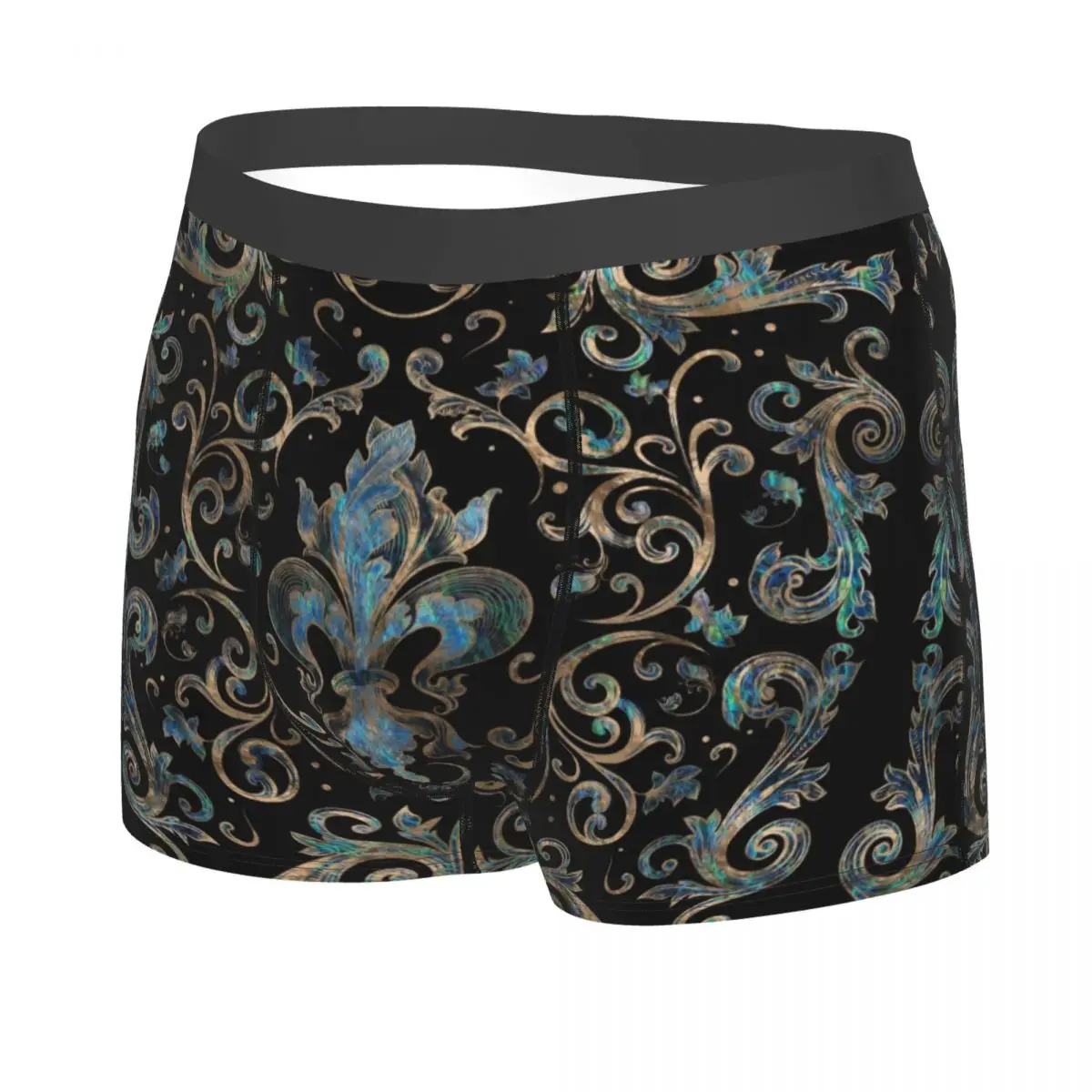 Custom Vintage Fleur De Lis Ornament Abalone Shell And Gold Boxers Shorts Men Sacred Lily Flower Briefs Underwear Underpants