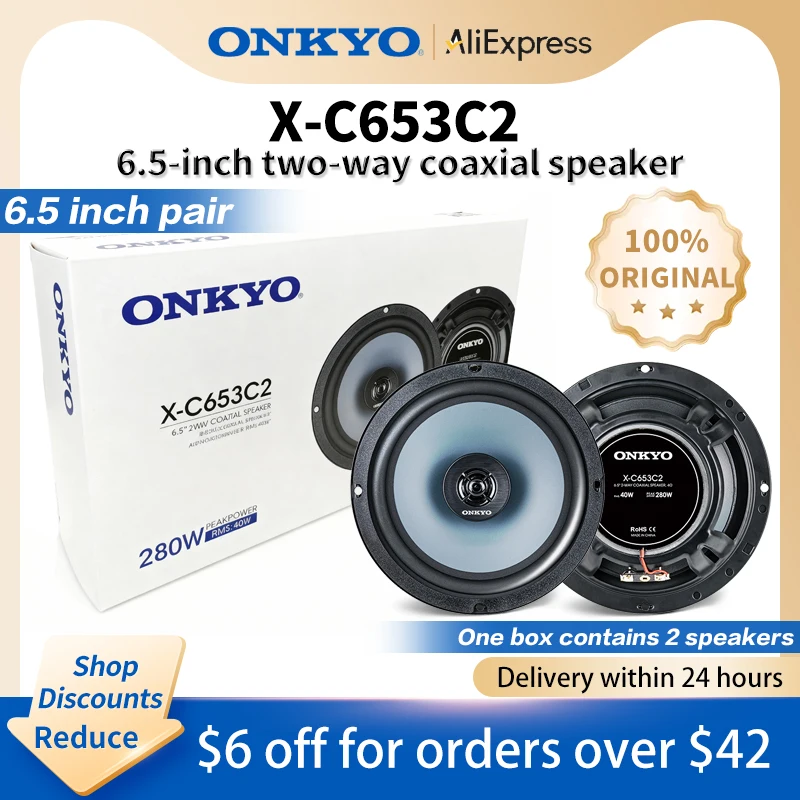 Onkyo Altavoz coaxial para automóvil de 6,5 pulgadas, subwoofer para automóvil de rango completo, audio para automóvil, tweeter, altavoz de audio estéreo para automóvil de rango medio