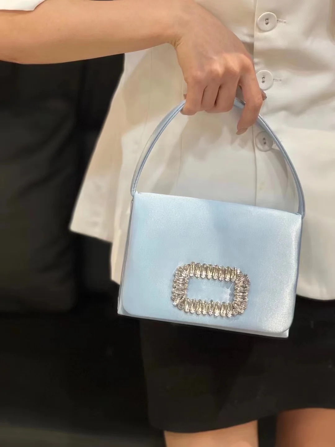 Luxury Designer Satin Square Bag Shiny Rhinestone Diamond Evening Bag Women's Handbag Wedding Party Clutch Purse Shoulder Bag - Image 5