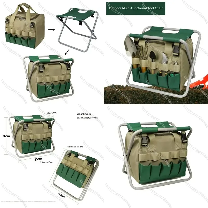 Portable Folding Camping Chair Outdoor Garden Stool with Removable Tool Storage Bag Multifunctional Fishing Seat Lightweight