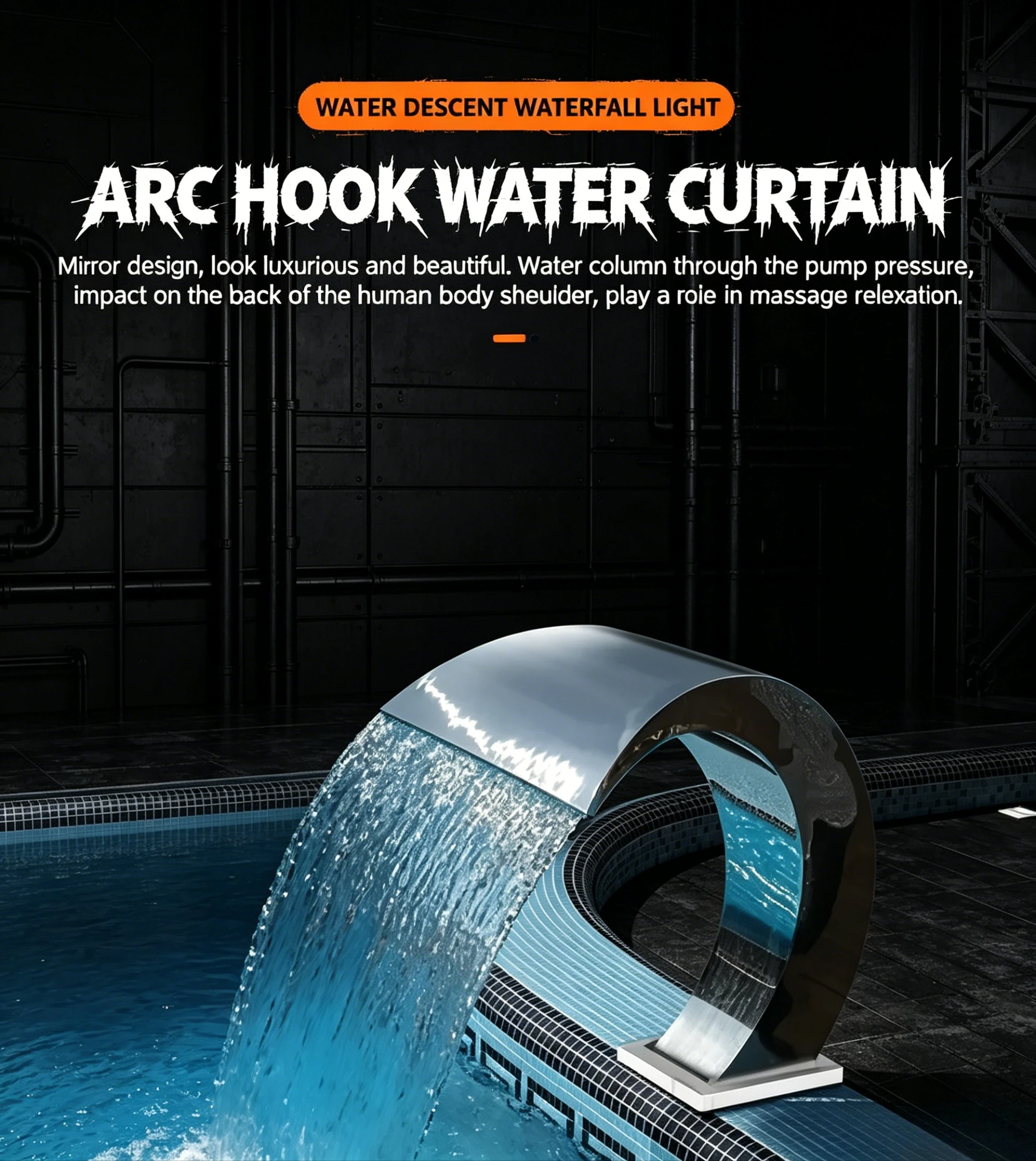 SPA arc hook bathtub Outdoor  water curtain slapping equipment Swimming pool fountain stainless steel outlet impact waterfall