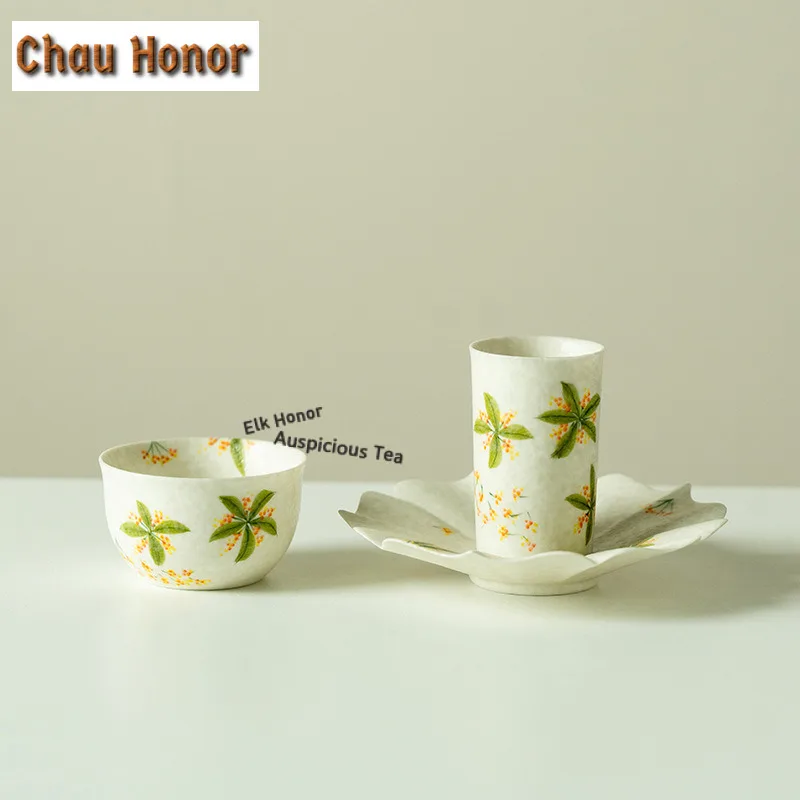 3pc/set Hand-painted Osmanthus Teacup Saucer Set Bowl For Tea-tasting Snifter Cup Kit Meditation Cup Jianzhan Master Cups Teaset