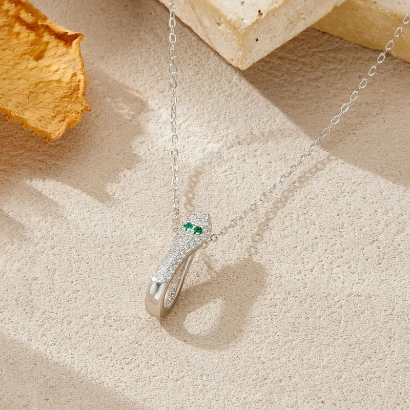 925 Snake Necklace Cubic Zirconia Gold Silver Snake Pendant Green Eye Serpent Chain Punk Gothic Jewelry for Women Gift