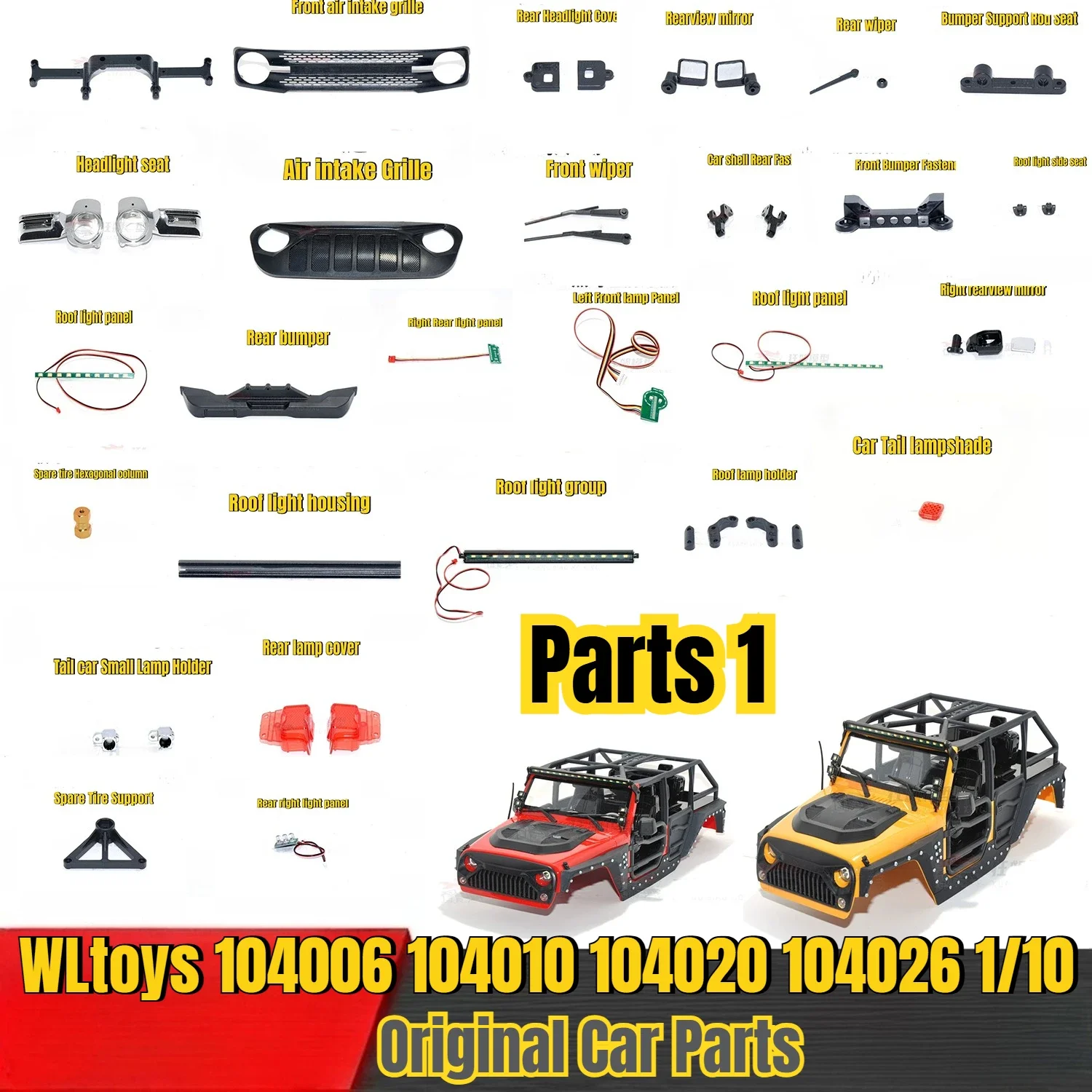 WLtoys 104006 104010 104020 104026 1/10 RC Car Parts Original Roof Light Housing Lamp Panel Bumper Windshield Wiper Shell Part 1