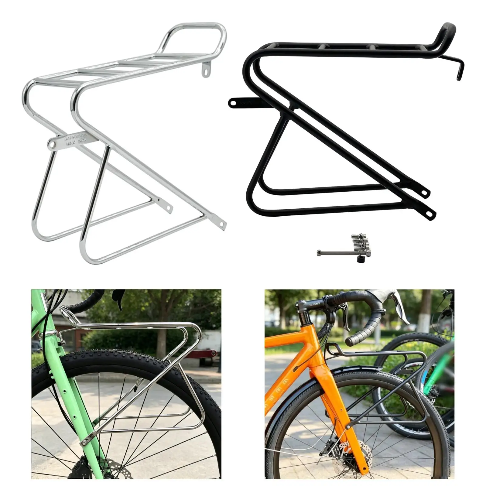 Bicycle Front Cargo Carrier Reinforced Aluminum Rack Universal Pannier Support for Touring