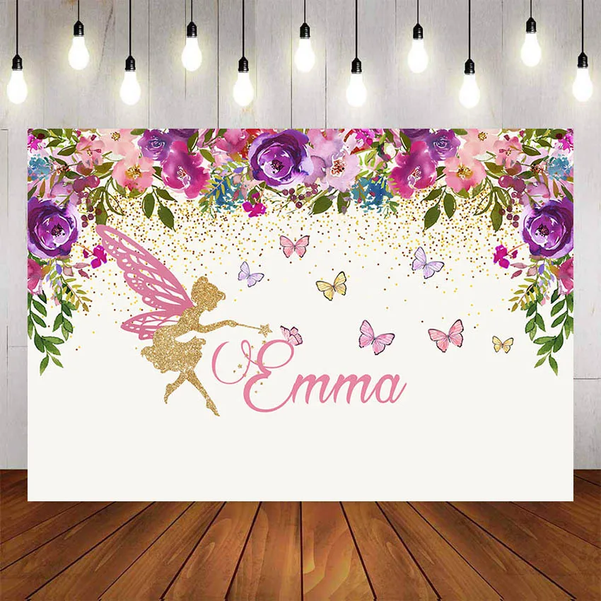 Mehofond Photography Background Colorful Flowers Golden Glitter Fairy Butterfly Girls Birthday Party Photophone Photo Backdrops