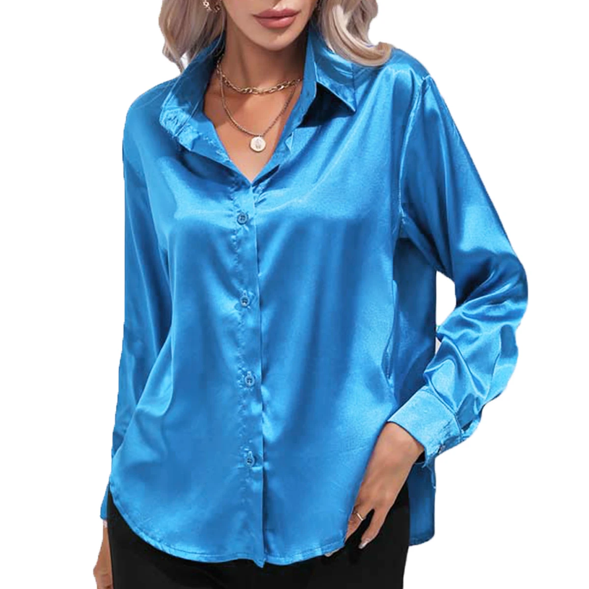 Oversize Silk Shirts Women Solid Plain Blue Green Teal Peacock Blue Turquoise White Black Red Blouse Long Sleeve Tops Barry Wang