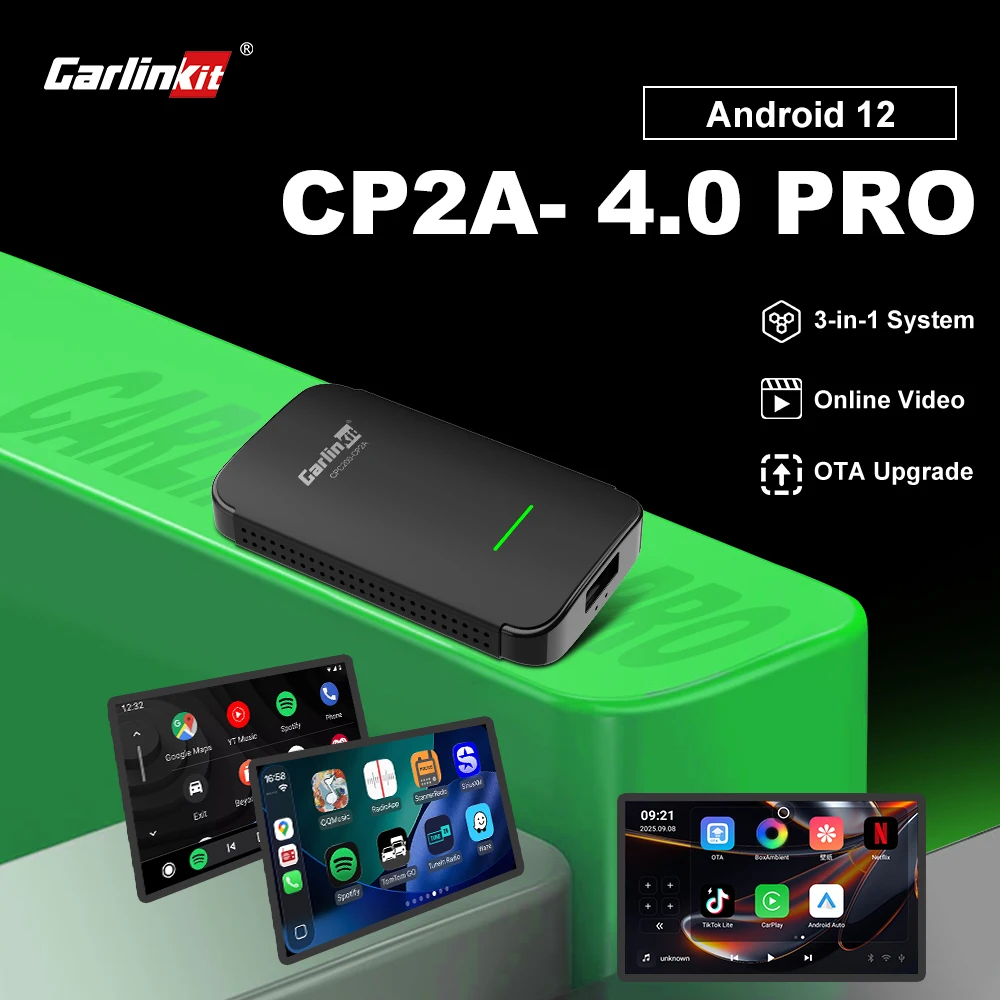 2026 CarlinKit CP2A Pro Android 12 Android Auto CarPlay Wireless Adapter Support Wired CarPlay Netflix YouTube TikTok Wifi Ble
