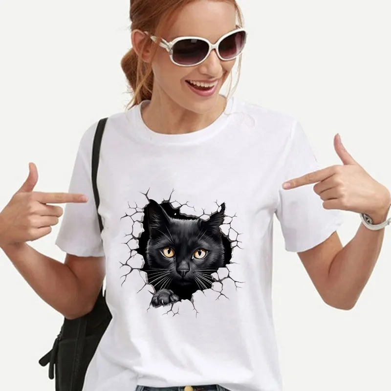 

T-shirts for Women Fuuny Black Cat Lovely Print T Shirt Summer Women T-shirts Casual Harajuku Shirt Oversized Clothing Tees