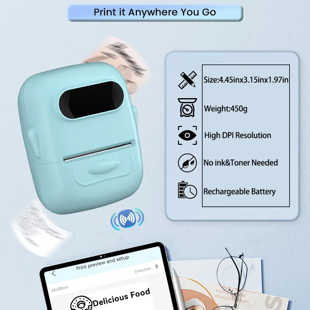 Marklife Thermal Label Printer P50 Portable Bluetooth Inkless Printer Machine For Office Kitchen School To Gift/Diy Creative