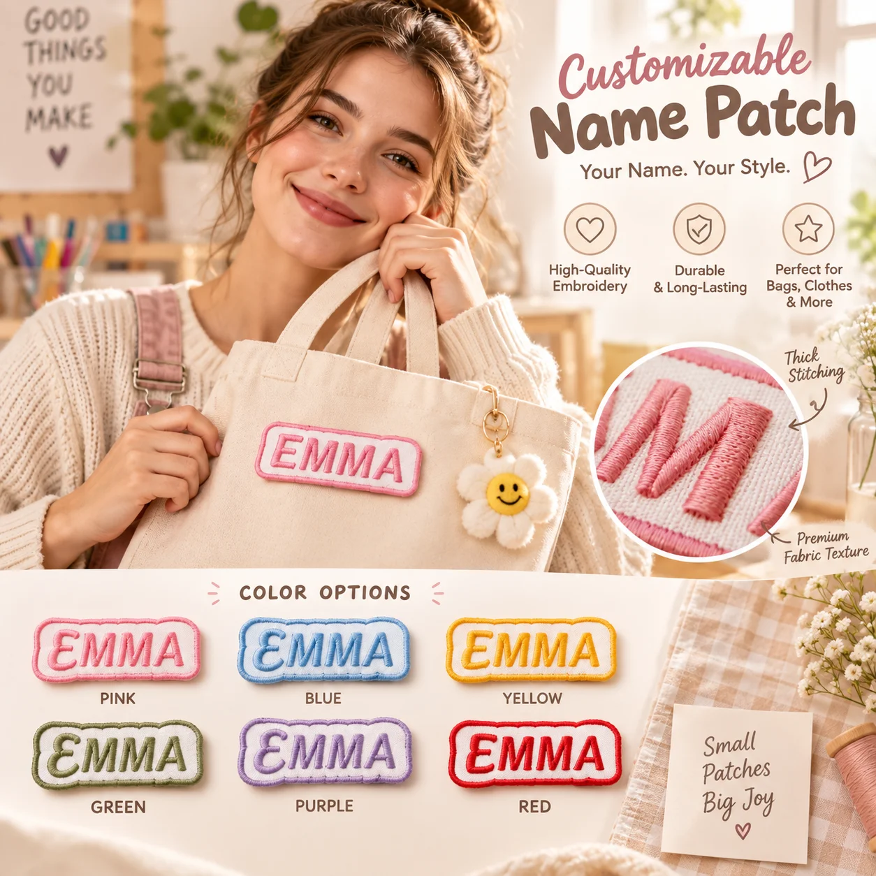1Pc Custom Colorful Embroidered Name Patch Personalized Sew On Badge for Clothes Backpacks Pets Daycare Work Shirts Gifts Labels