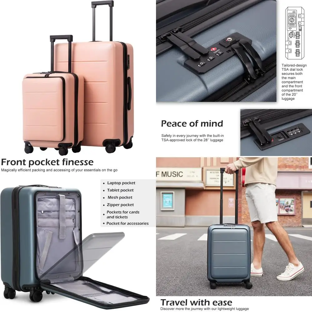 COOLIFE Luggage Suitcase Piece Set Carry On ABS+PC Spinner Trolley with pocket Compartmnet Weekend Bag (Sakura pink, 2-piece Set