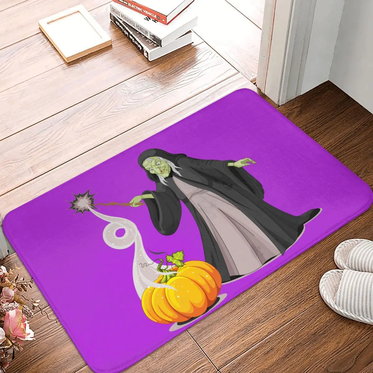 Cartoon Witch With Pumpkin And Magic Wand Halloween Doormat Anti-Slip Entrance Bath Door Mat Bedroom Balcony Rug Carpet Footpad