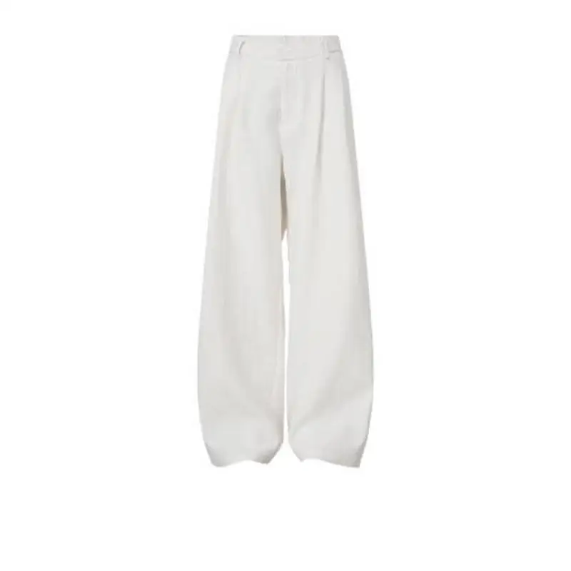 

Summer Vintage Linen Texture Wide Leg Pants Men Women Loose Fit Casual Suit Trousers Knife Design Comfortable Leisure