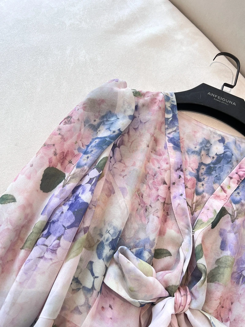 Ele V-Ne Sefined Polylene Fiban Dr Floral Embellied Slim Fit Holiday Beachwear Wickelrock mit hohem Taillenband