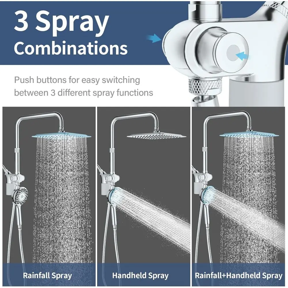 핸드헬드 및 레인폴 기능이 있는 듀얼 샤워 시스템, 자기 필터, 경수용 79호스, 크롬 마감