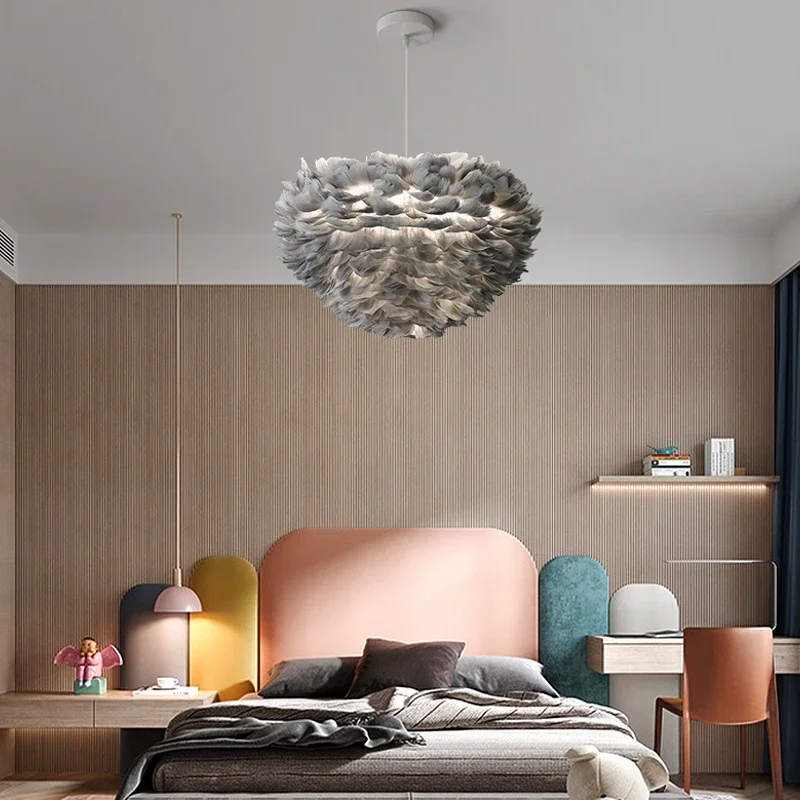 Nordic Minimalist Feather Shade Led Pendant Lights Lustre Bedroom Living Children's Room Home Decor Lamp Hanging Light Fixture