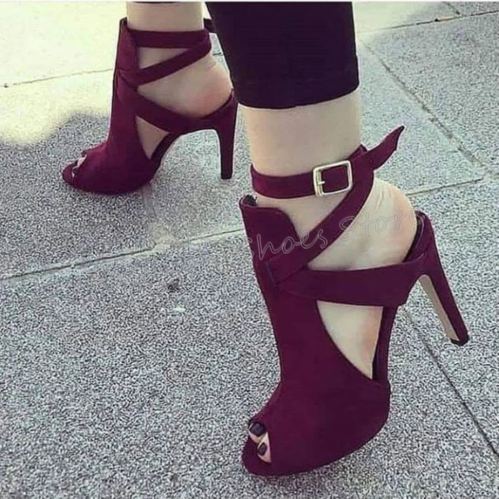 

Peep Toe Hollow Out Sandals Ankle Buckle Stilettos High Heels High Heel Shoes for Women Sexy Heels 2025 New Zapatos Para Mujere