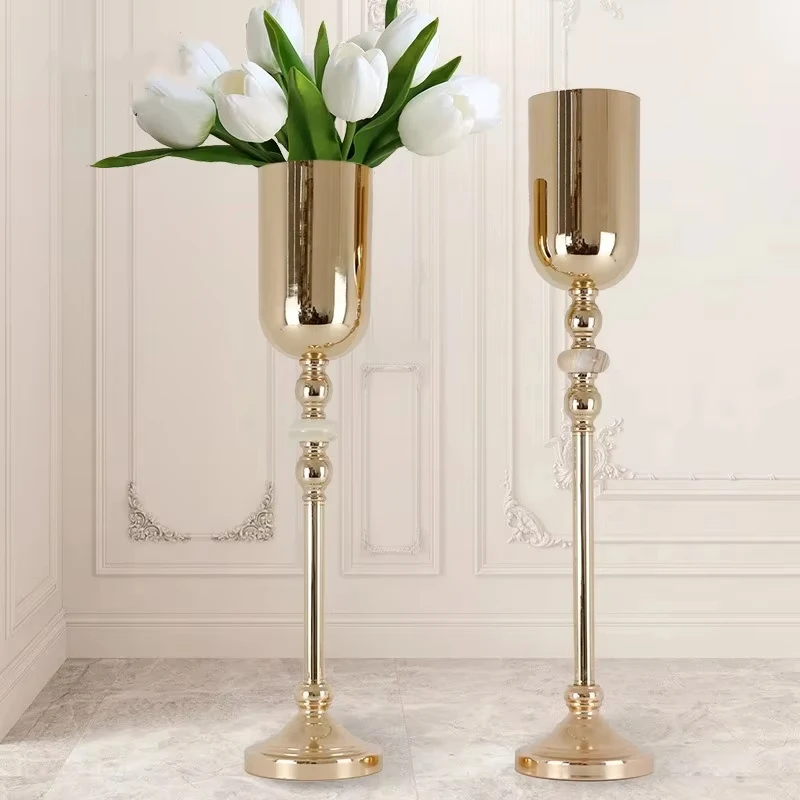 Metal Vases Wedding Table Centerpieces Floor Road Lead Flower Stand Pillar Pot for Party Home Decor