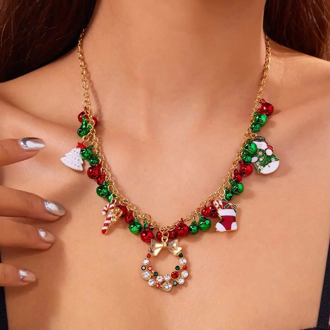 عيد الميلاد أجراس ملونة قلادة القلائد للنساء لامعة الزركون ثلج شجرة عيد الميلاد القلائد عيد الميلاد حزب هدية مجوهرات