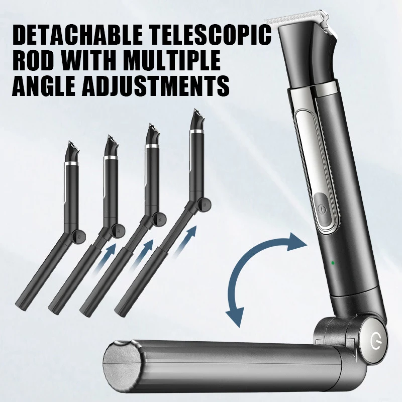 남성용 충전식 면도기 세트, 등 면도기 그루머, 접이식 텔레스코픽 로드, 코 헤어 트리머, 등 면도기, 긴 손잡이, 4 in 1