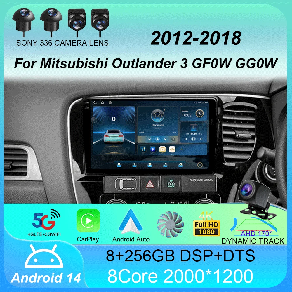 

Автомобильный радиоприемник Android 14 Carplay для Mitsubishi Outlander 3 GF0W GG0W 2012 2013-2018 навигация GPS мультимедийный плеер стерео WiF + 4G